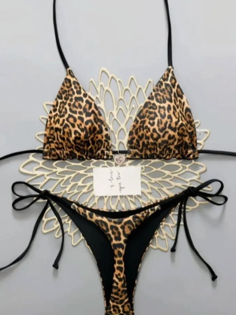 Leopard Print Triangle String Bikini Set - Picture 3 of 5